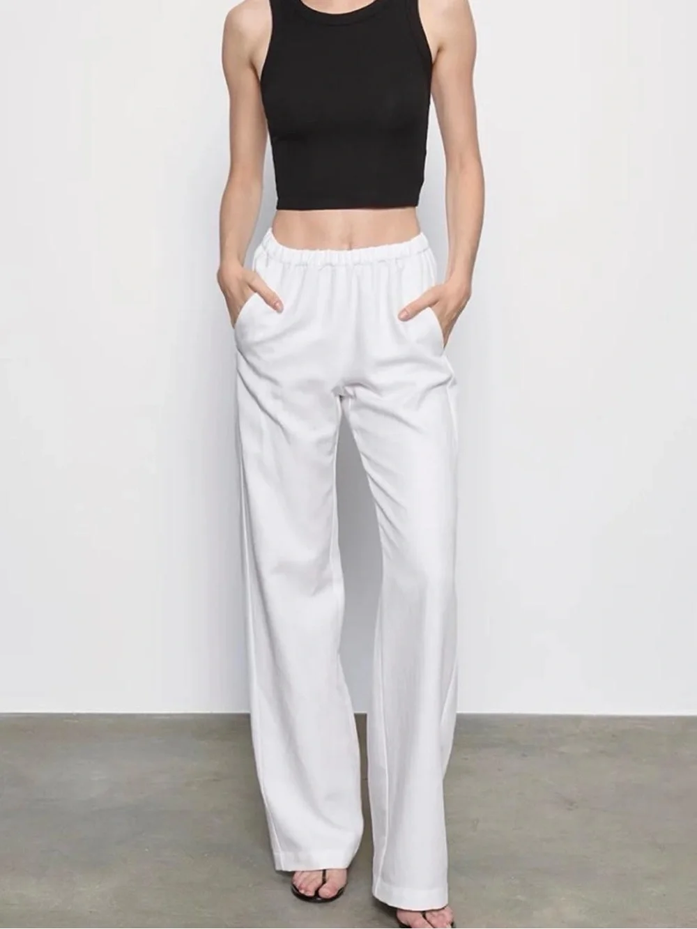 Enza Costa White Wide-Leg Pull-On Pants